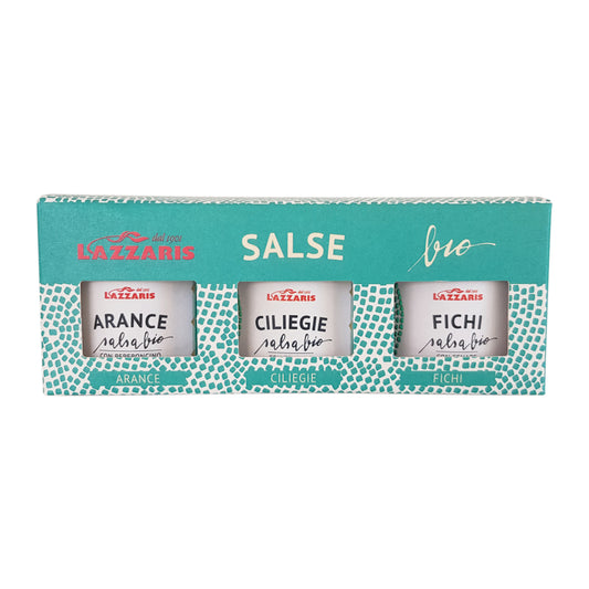 Tris Salse BIO (arance/peperoncino, ciliegie/zenzero, fichi/senape) - 40 g x 3 vasi